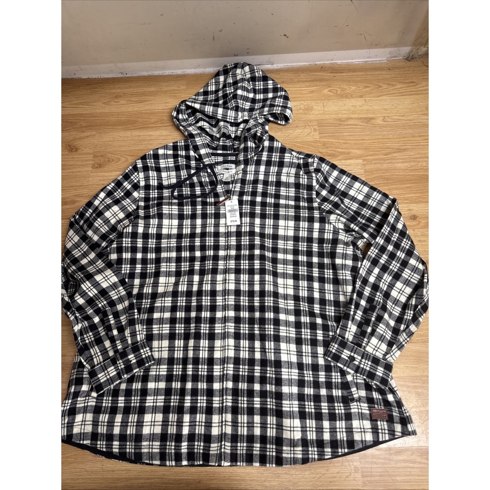 LL Bean Women Scotch Plaid Flannel Shirt Relaxed Zip Hoodie Jacket Sz 2X + NWT